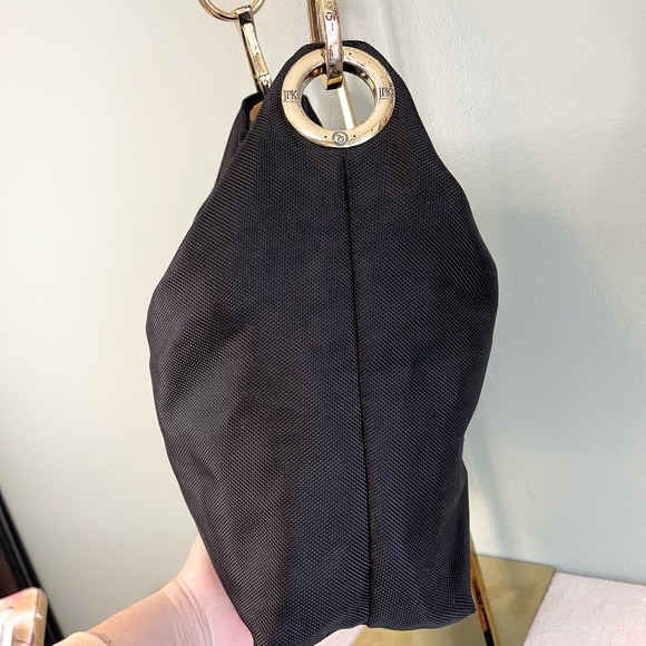 JPK PARIS 75 Women's Black Leather Chunky Hardware Nylon Hobo Shoulder Bag - Picture 8 of 12